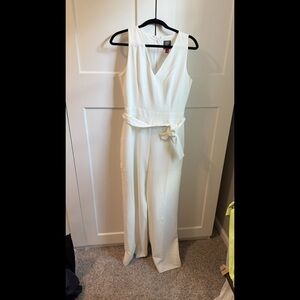Vince Camuto Ivory Belted Jumpsuit